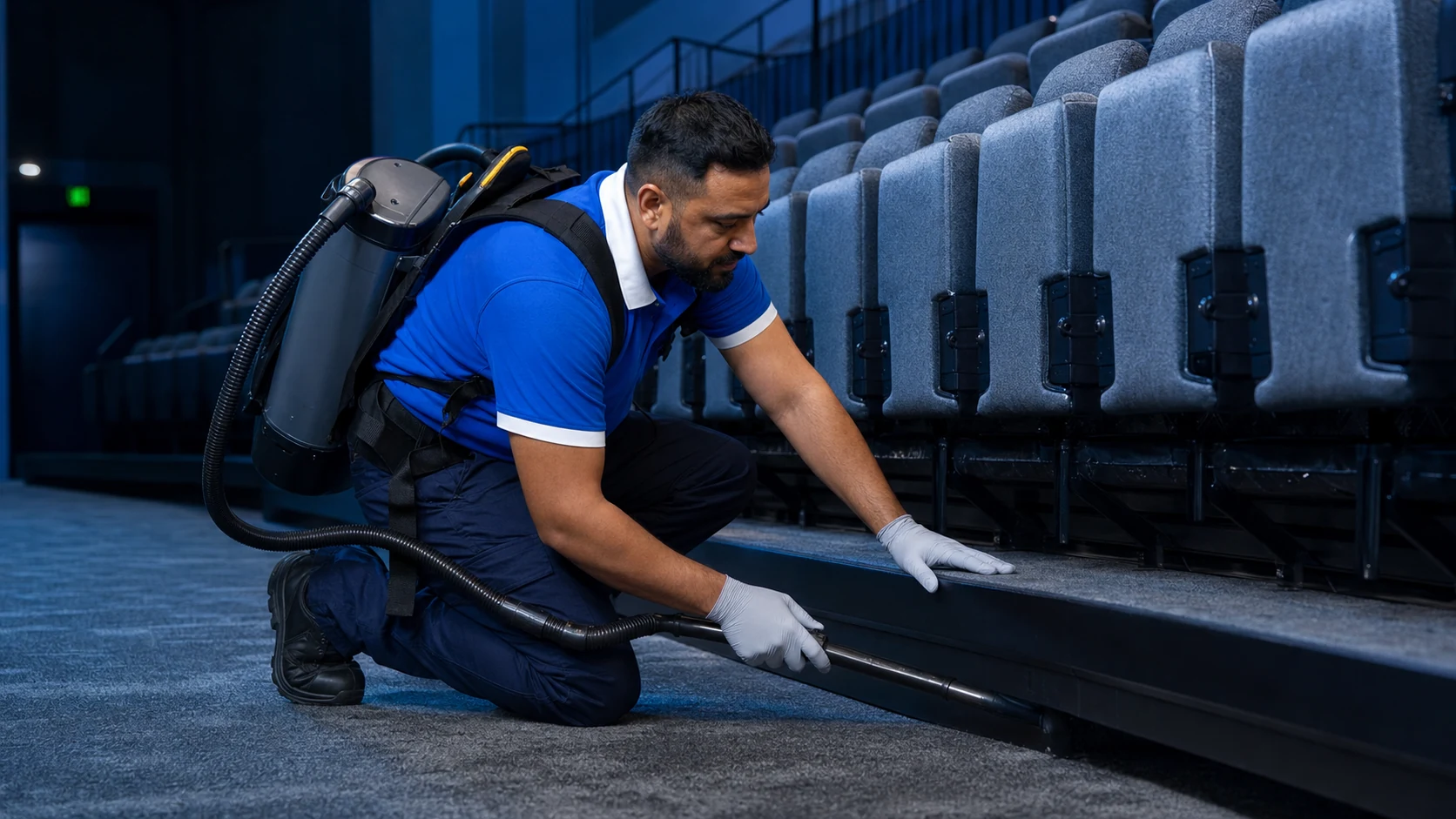 Clean Best cleaner polishing timber pews between services at a Sydney church NSW