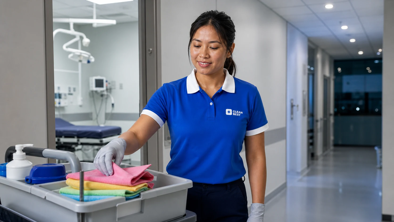 Clean Best cleaner disinfecting a consulting room surface in a Sydney medical centre NSW